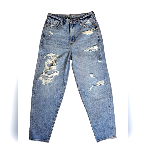 American Eagle ripped distressed relaxed mom jeans regular size 4 - Picture 1 of 8